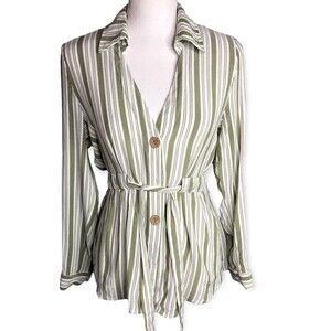 L.I.F.E Love Is For Eternity Striped Long Sleeve Waist Tie Button Down Shirt